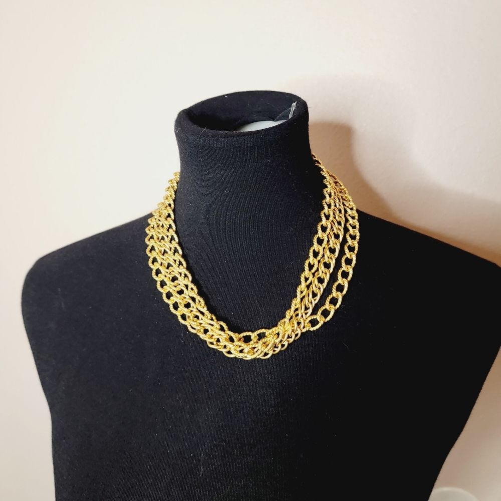 Vintage Triple gold Chunky chain link large Clasp closure Choker Necklace